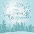 Vintage winter forest landscape. Postcard Merry Christmas Royalty Free Stock Photo