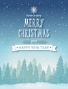 Vintage winter night forest landscape. Merry Christmas card Royalty Free Stock Photo