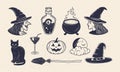 Vintage Witch icons set. Halloween elements.