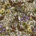 Vintage witchcraft poisonous flowers and plants seamless pattern with skull moth Royalty Free Stock Photo
