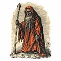 Vintage Wizard Illustration With Dark Orange And Red Grindcore Style Royalty Free Stock Photo