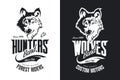 Vintage wolf custom motors club t-shirt black and white vector logo.