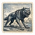 Vintage Wolf Illustration: Mythological Scenes In Dark Blue And Black