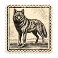 Vintage Wolf Stamp: Old Fashioned Original Print For Sale