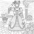 Vintage woman coloring book page Royalty Free Stock Photo