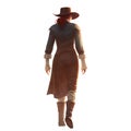 old west pretty cowgirl from the old west walking away. transparent PNG Royalty Free Stock Photo