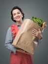 Vintage woman with grocery bag Royalty Free Stock Photo