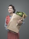 Vintage woman with grocery bag Royalty Free Stock Photo