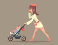 Vintage Woman Mother with Child Character Icon on Stylish Background Retro Cartoon Design Vector Illustration