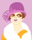 Vintage woman portrait in 1920s style fashion with cloche hat and winter fur coat. Vector retro style flapper girl on pink Royalty Free Stock Photo