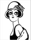 Vintage woman portrait in 1920s style fashion dress. Vector retro style flapper girl with hairdo and beads