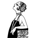 Vintage woman portrait in 1920s style fashion dress. Vector retro style flapper girl with hairdo and beads Royalty Free Stock Photo