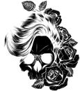 vector black silhouette of Vintage woman skull with rose vector illustration on white background Royalty Free Stock Photo