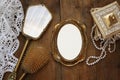 Vintage Woman Toilet Fashion Objects Next To Blank Frame