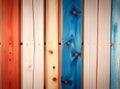 Vintage Wood Boards Texture with Cracked White, Red, Green, and Blue Paint.