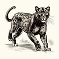 Vintage Wood Engraving Style Jaguar Vector - Noir Comic Art Royalty Free Stock Photo