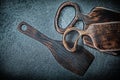 Vintage wood kitchen utensils on dark backfround Royalty Free Stock Photo