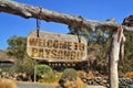 old vintage wood signboard with text welcome to Paysandu hanging on a branch