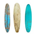 Vintage wood surfboard isolated on white with Royalty Free Stock Photo