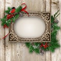 Vintage wood texture with gorgeous frame and Xmas decoration