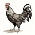 Vintage Woodcut Engraving Of Chicken: Dark Academia Halloween Clipart