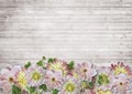 Vintage wooden background with a border of delicate flowers Royalty Free Stock Photo