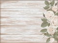 Vintage Wooden Background White Rose Bud