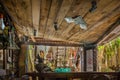 Vintage wooden bar in old hippie style