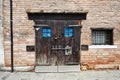 Vintage wooden barn door and window