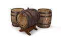Vintage wooden barrels for liquids 3d illustration