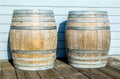 2 vintage wooden barrels outside a winery in Santa Barbara, California Royalty Free Stock Photo