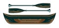 Vintage wooden the boat canoe with couple of oars