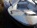 Vintage wooden boat on the river bank Royalty Free Stock Photo