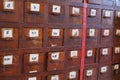 Vintage wooden box drawers for storing drugs with numbers