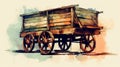 Vintage Wooden Cart Drawn With Watercolors - Creative Commons Attribution