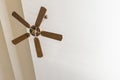 Vintage wooden ceiling fan on white ceiling interior home and living decoration retro style contemporary Royalty Free Stock Photo