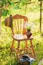 Vintage wooden chair in the garden