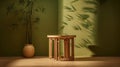 Vintage wooden chest of drawers in green room. Display stand. Royalty Free Stock Photo