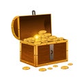 Vintage wooden chest with gold coins isolated on a white background. Vector illustration Royalty Free Stock Photo