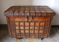 Vintage wooden closed dower chest with forged brass