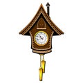 Vintage wooden cuckoo clock. Vector. Royalty Free Stock Photo