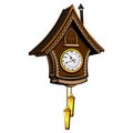 Vintage wooden cuckoo clock. Vector. Royalty Free Stock Photo