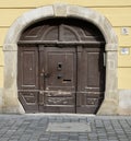 Vintage Wooden door and doorway on a cobbled street, Budapest Hungary. Royalty Free Stock Photo