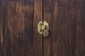 Vintage wooden door lock with heart key. Royalty Free Stock Photo