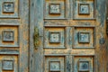 Vintage wooden door and old white wall as background Royalty Free Stock Photo