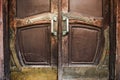 Vintage wooden doors with brass door knobs Royalty Free Stock Photo