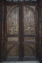 Vintage wooden double door with carving