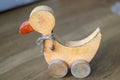 Vintage wooden duck toy on wheels Royalty Free Stock Photo