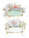 Vintage Wooden Frames with Rose Bouquets Royalty Free Stock Photo