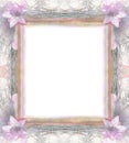 Vintage wooden Grunge Frame For Congratulation with beautiful pink flowers Royalty Free Stock Photo